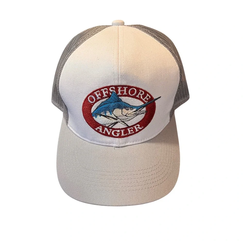 Offshore Angler Trucker Hat Marlin Fishing Hat Cap White Grey Snapback